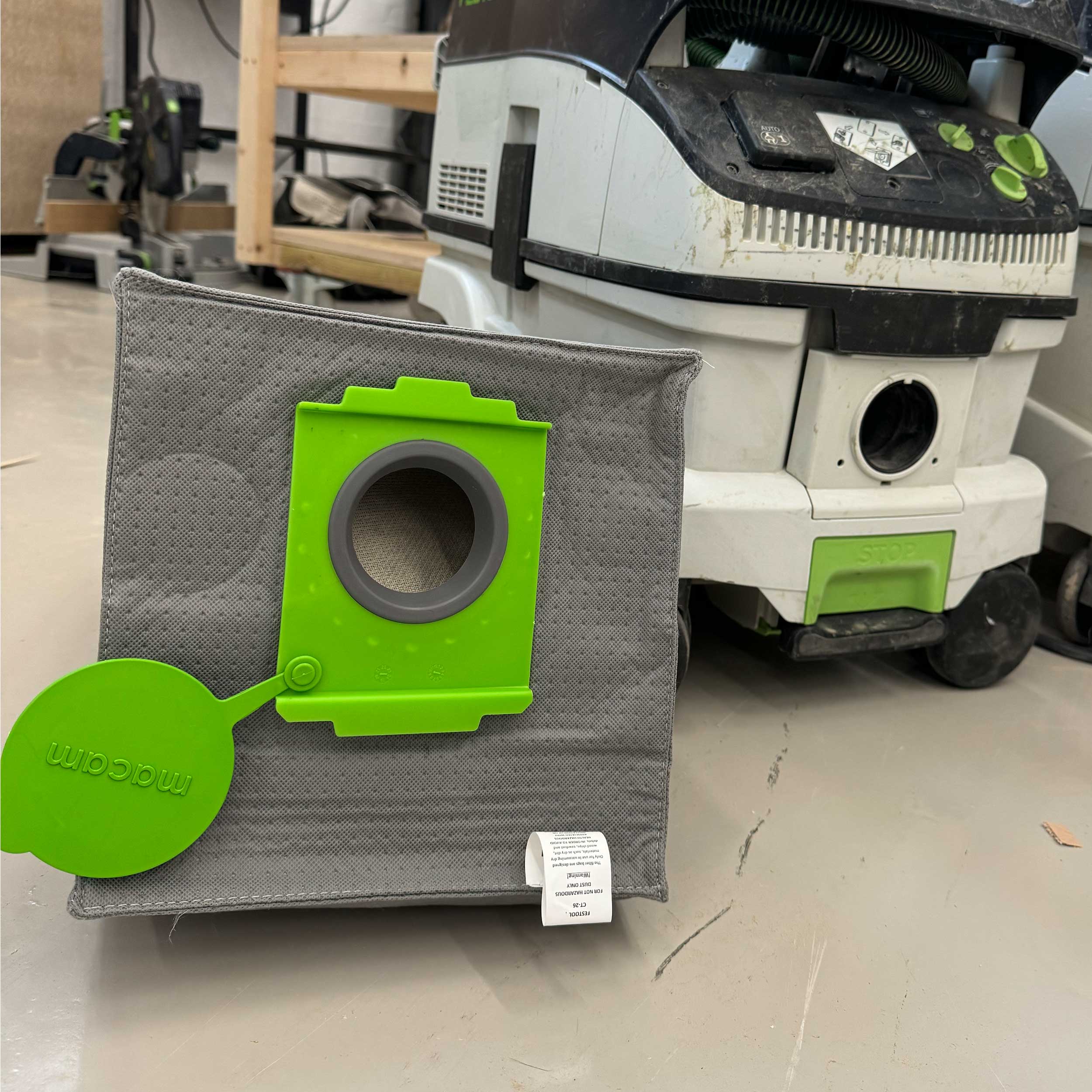 Reusable dust bag for Festool CLEANTEC 26 emptied and shaken out for reuse