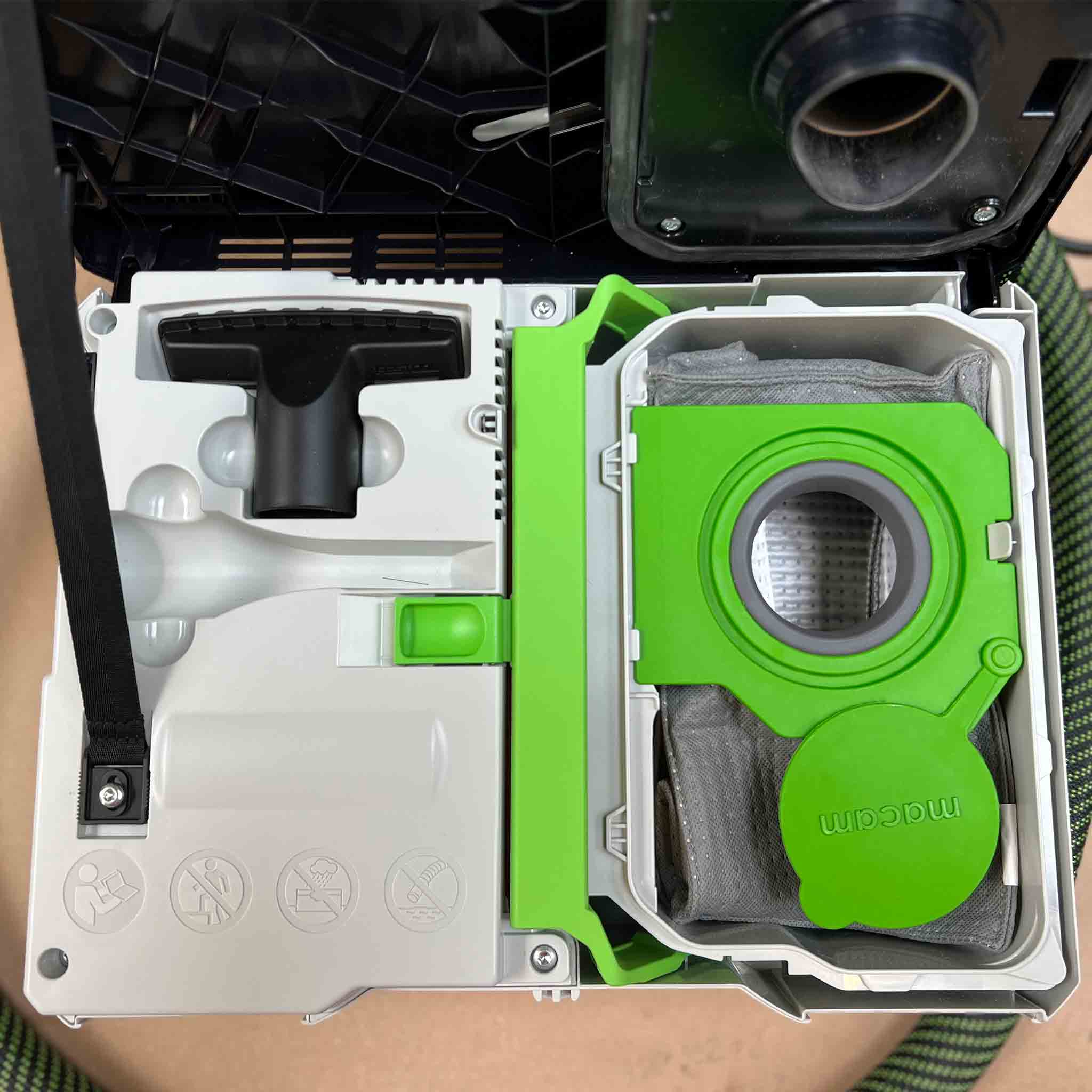 Reusable dust bag for Festool CTL SYS emptied and shaken out for reuse